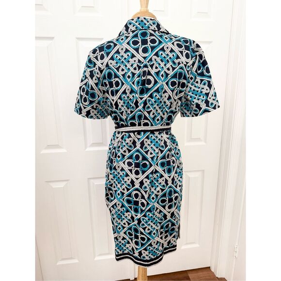 Trina Turk Womens Blue Button Front Sash Tie Annabel Shirt Dress Large NWT - Picture 3 of 5